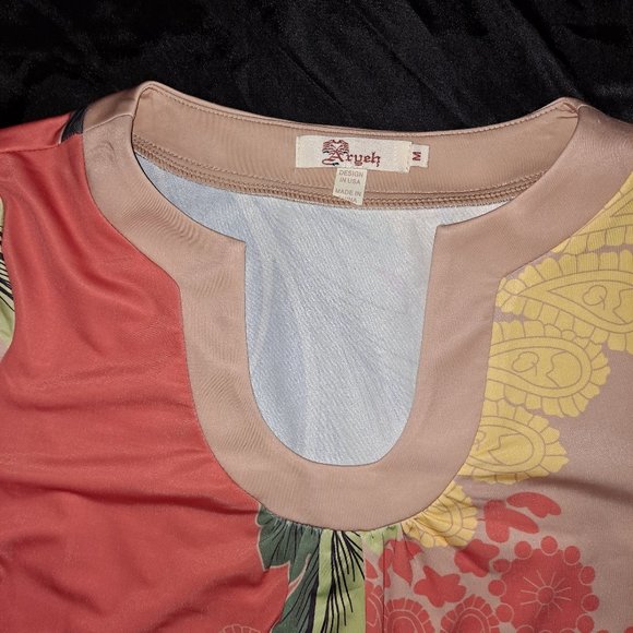 Retro-modern 60s 70s Multicolored Yellow Orange Tan Dress - Picture 3 of 4